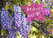 girl playing with confetti made from flowers
