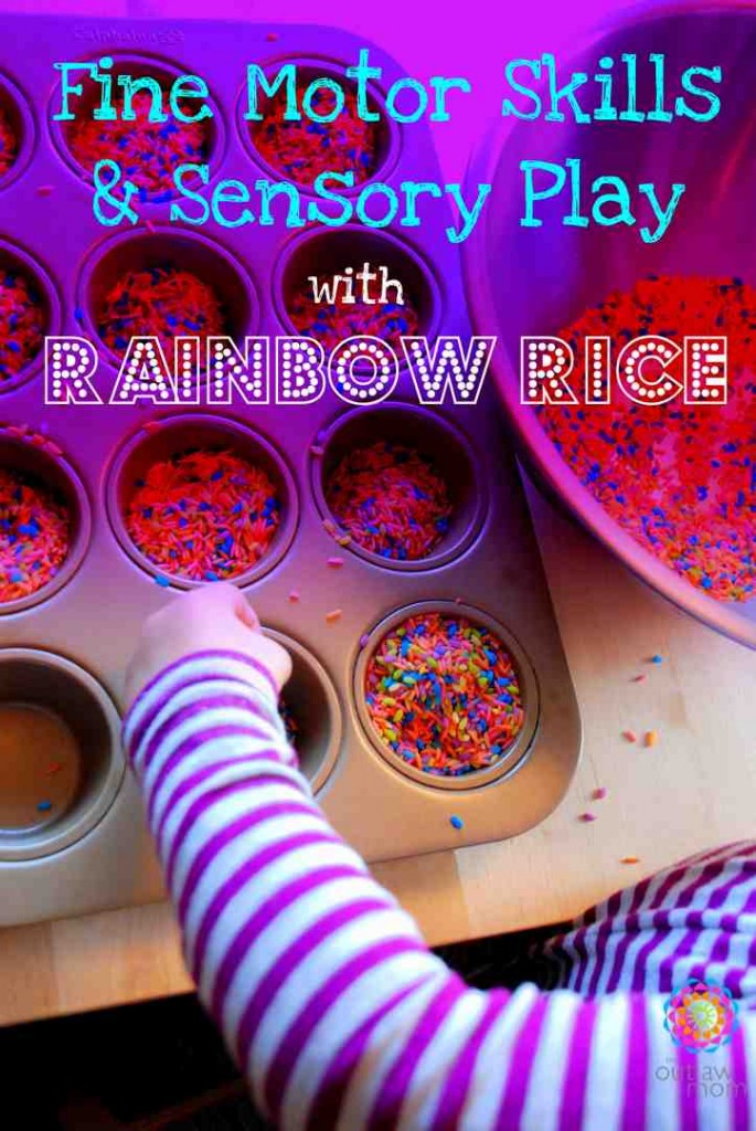 fine motor skills and sensory play rainbow rice activities