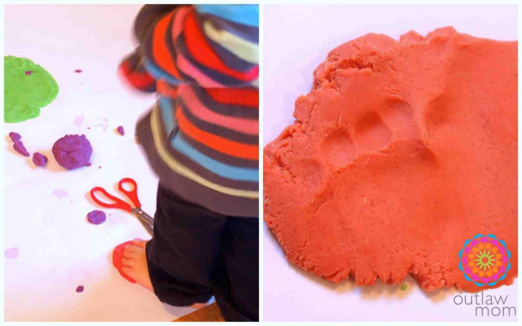sensory play for feet squishing playdough child walking on playdough